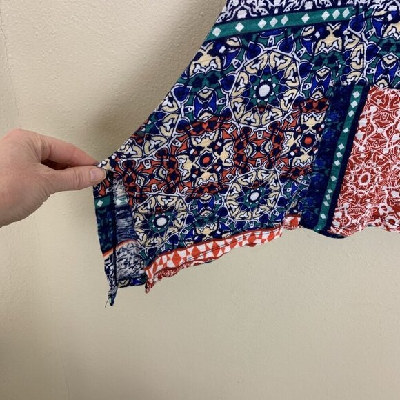 Cable & Gauge Womens 1X Short Sleeve Blouse Viscose Lightweight Boho Patchwork - Picture 7 of 13